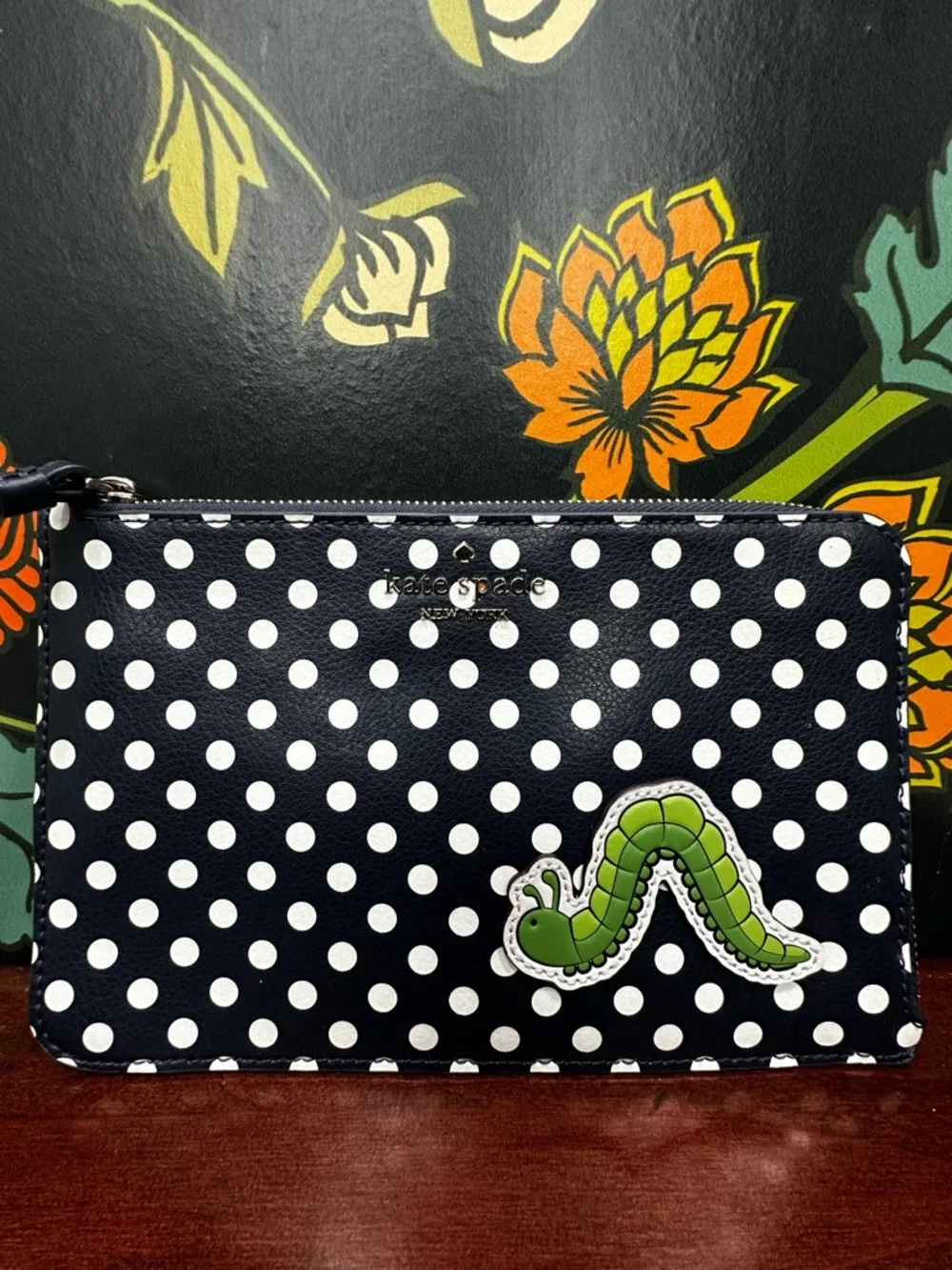 Kate Spade Inchworm Polka Dot L Zip Wristlet NWT Enchanted Forest Novelty